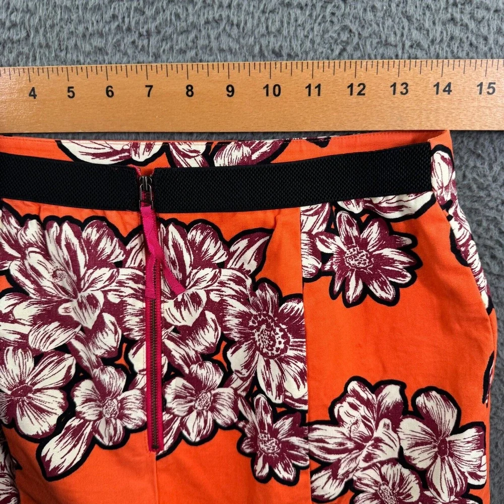 Anthropologie Maeve Mini Skirt Women 4 Hawaiian Floral Orange Stretch Clasp‎ Zip